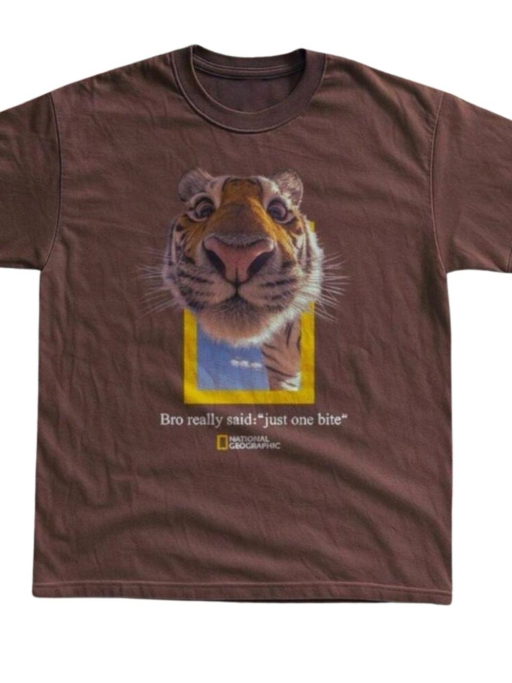 Gildan Brown Short Sleeve Tee with Tiger Graphic and Yellow Accent